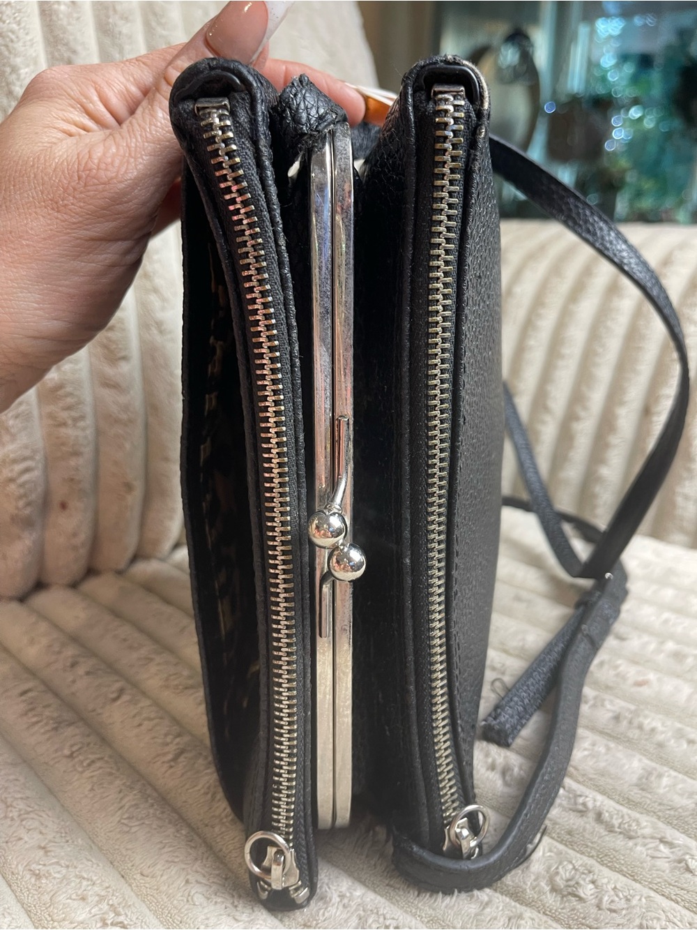 Nine West Black Pebbled Crossbody Bag Silver Logo Plaque Purse - Picture 5 of 6